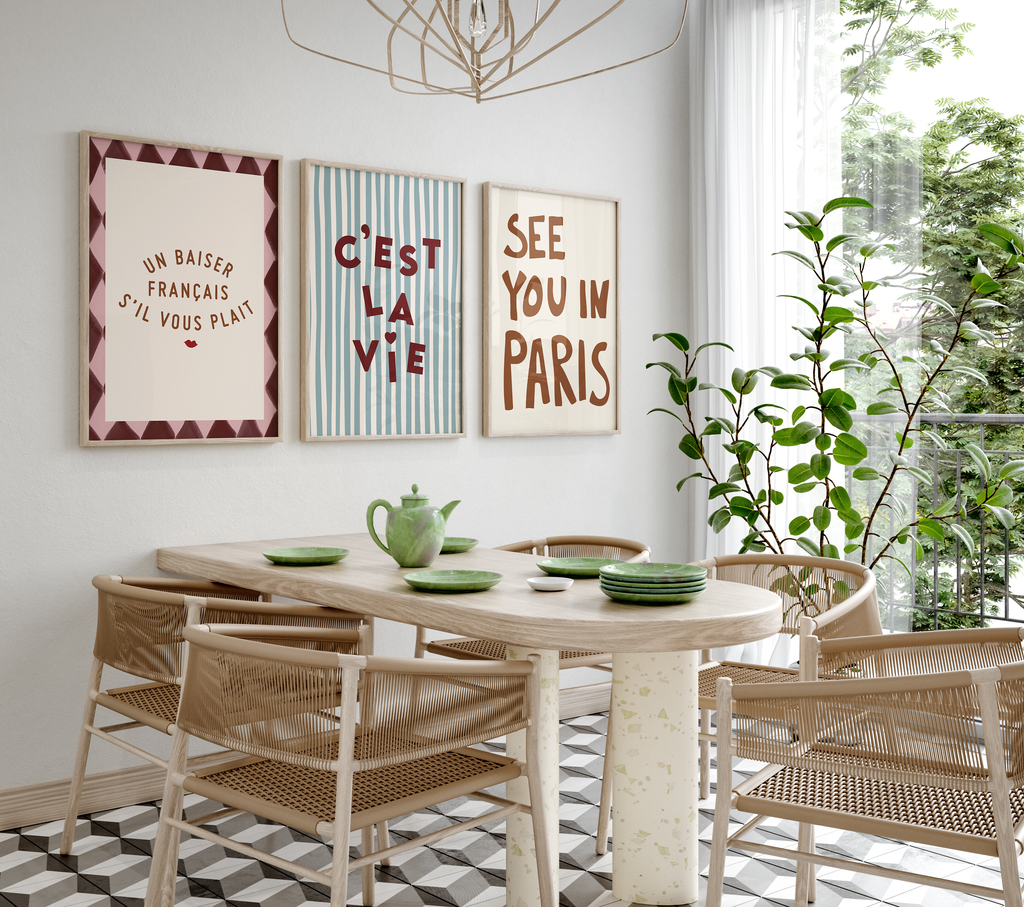 Paris Poster · Geschenkidee · Eiffelturm Café Vintage Stadtillustration · Dekoprint ohne Rahmen