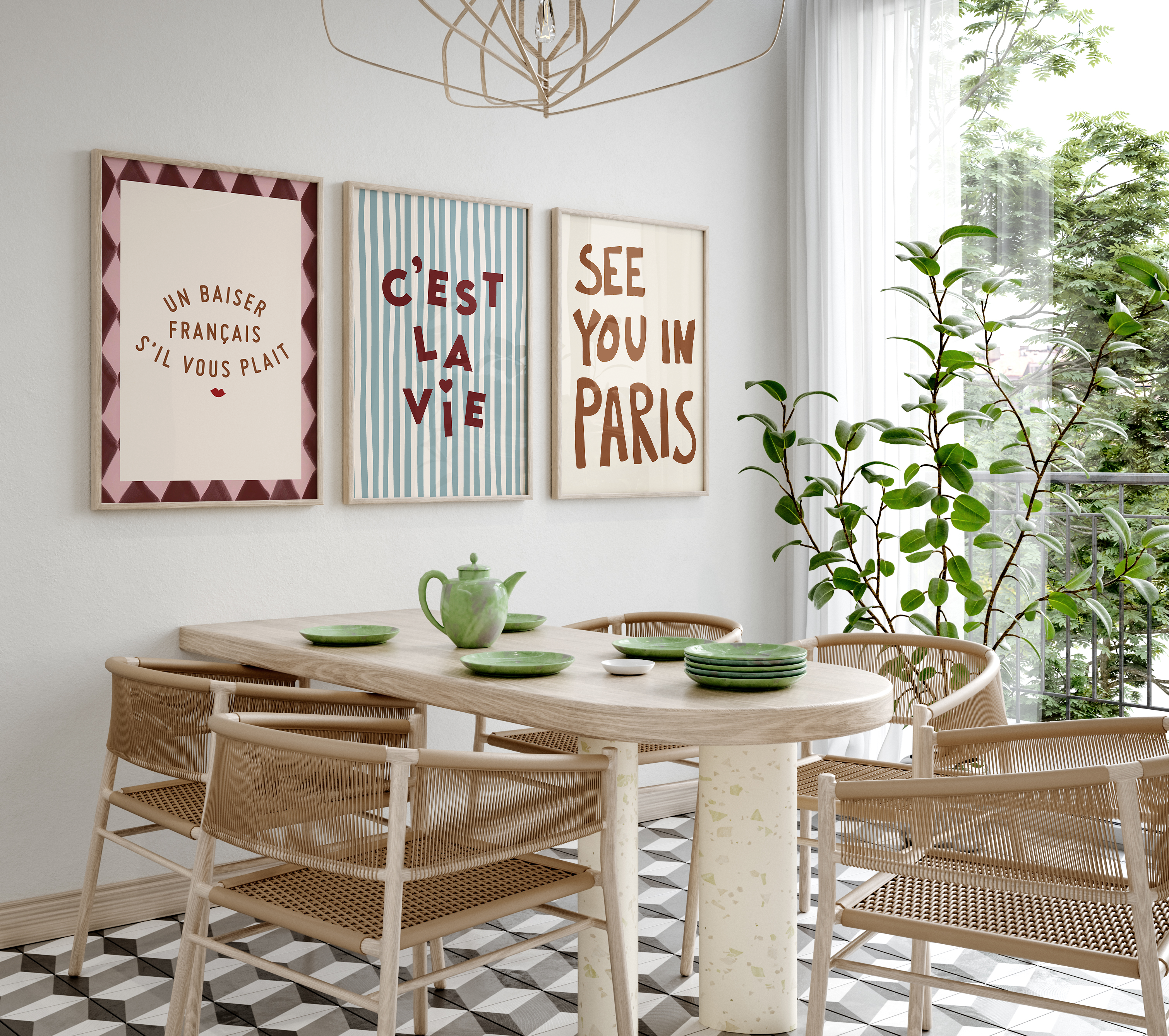 Paris Poster · Geschenkidee · Eiffelturm Café Vintage Stadtillustration · Dekoprint ohne Rahmen