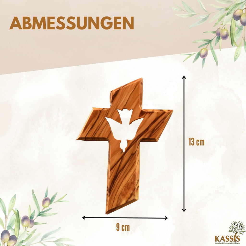 Olive wood wall cross with the Holy Spirit