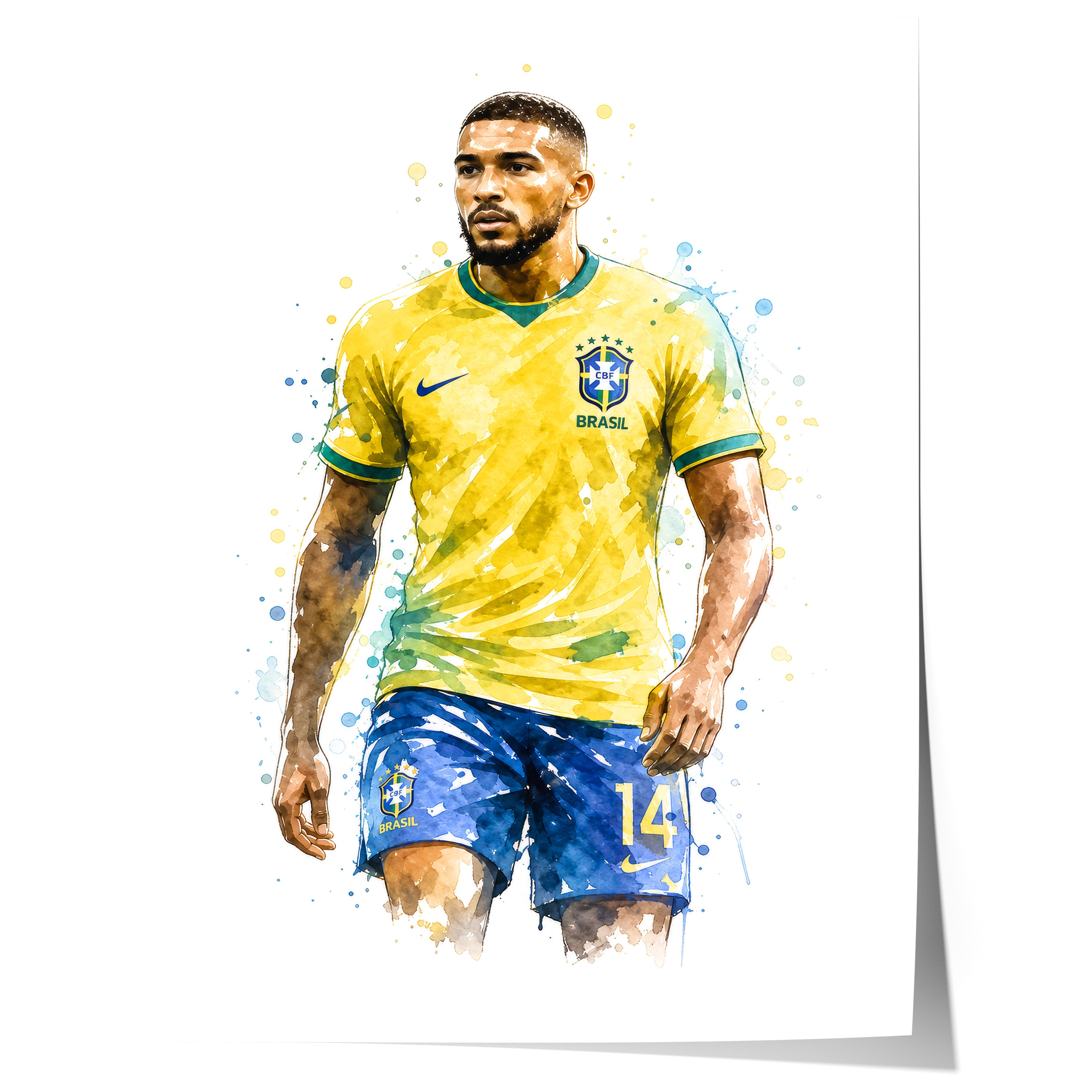 Brasilien Fussball Poster · Geschenkidee · Aquarell Sport Wandbild · Deko Print ohne Rahmen