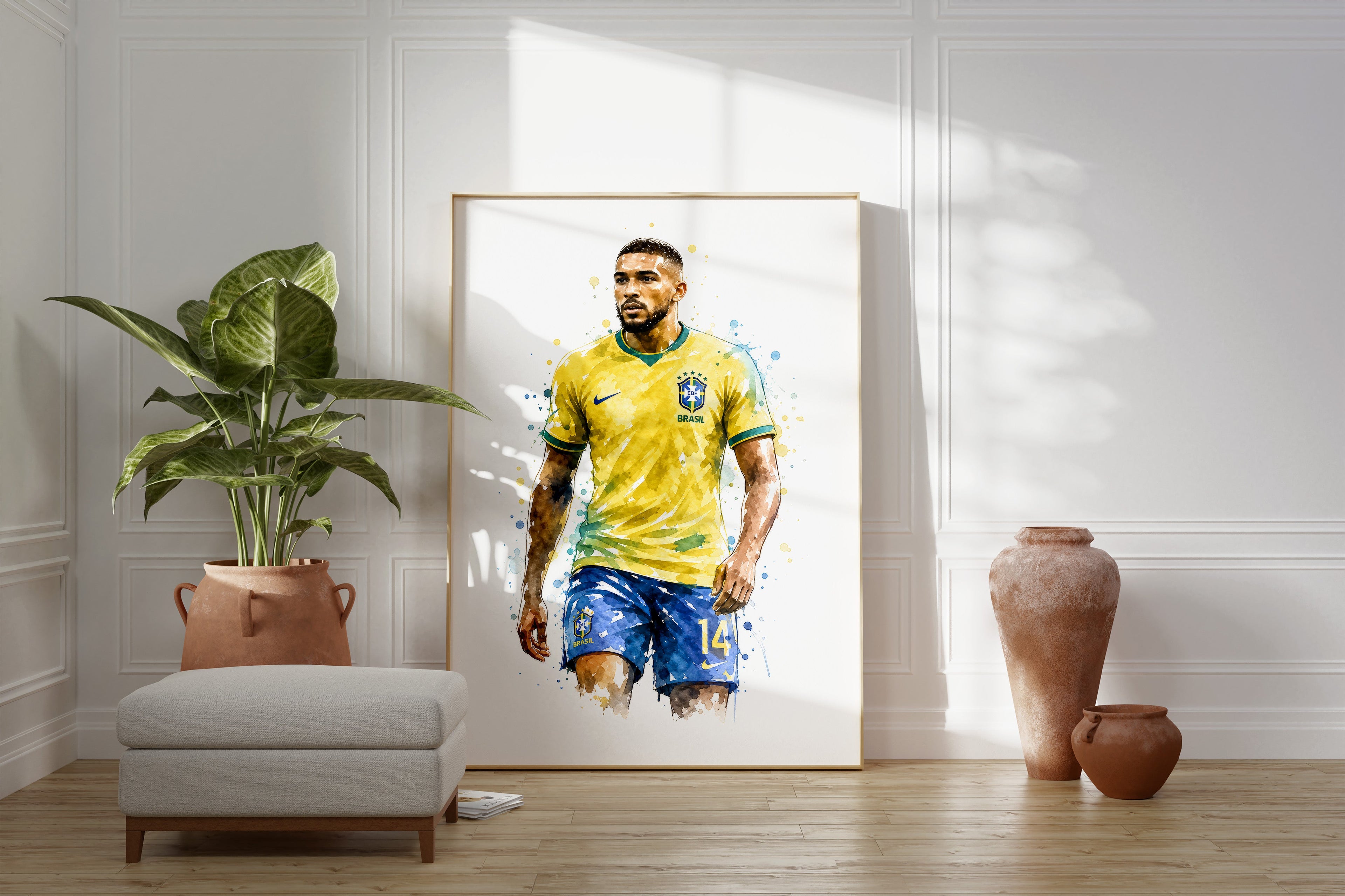 Brasilien Fussball Poster · Geschenkidee · Aquarell Sport Wandbild · Deko Print ohne Rahmen