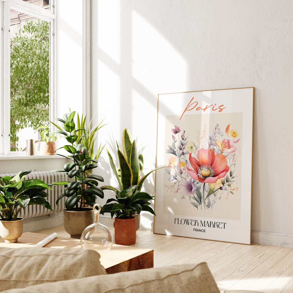 Paris Flower Market France Design Poster · Geschenkidee · Wanddeko Wohnzimmer Küche · Skandinavisches Design · Deko Print ohne Rahmen