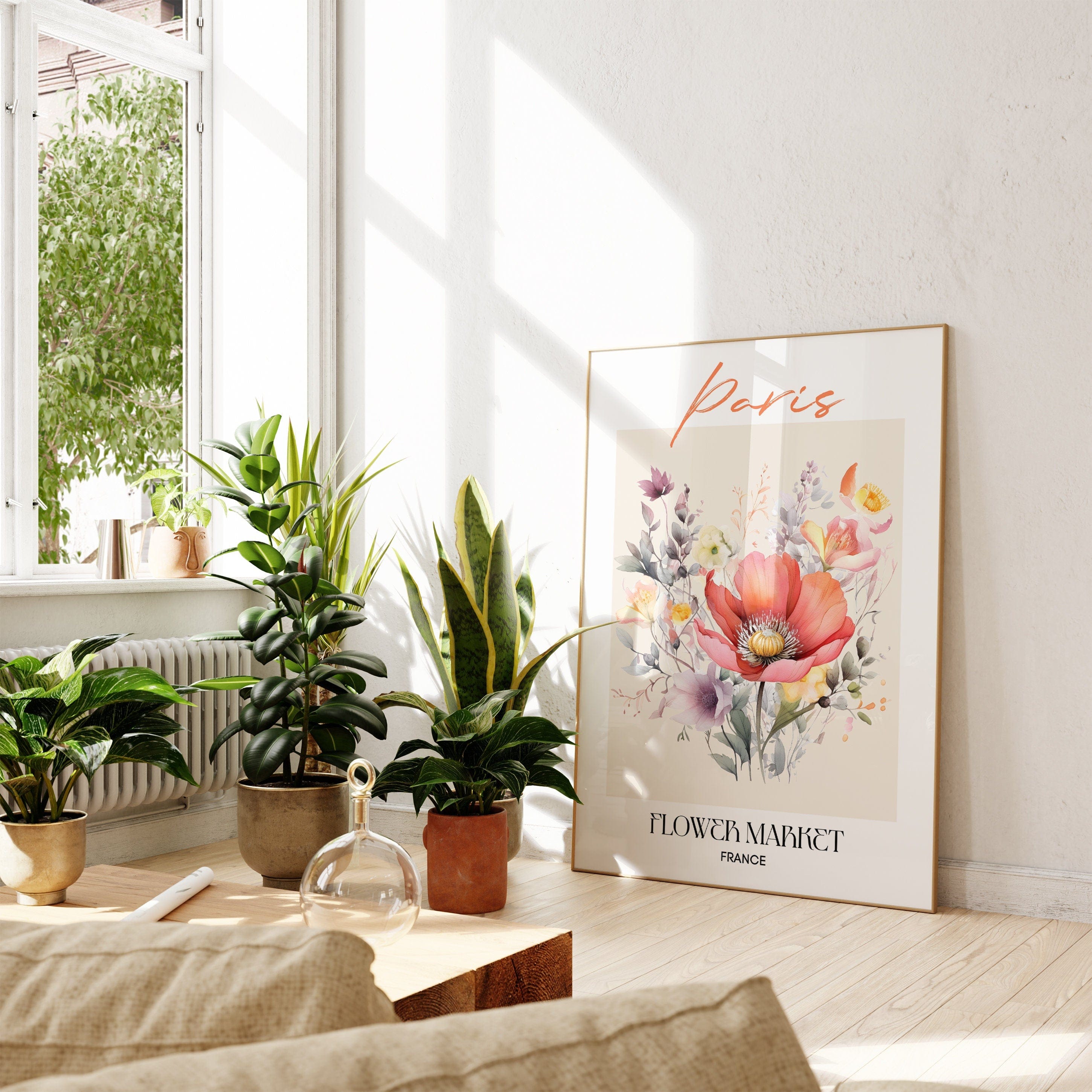 Paris Flower Market France Design Poster · Geschenkidee · Wanddeko Wohnzimmer Küche · Skandinavisches Design · Deko Print ohne Rahmen