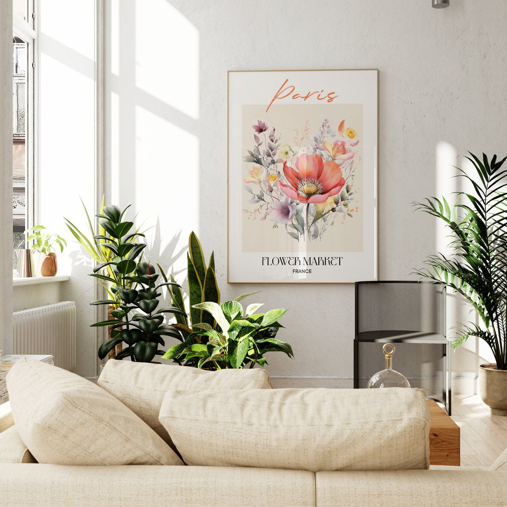 Paris Flower Market France Design Poster · Geschenkidee · Wanddeko Wohnzimmer Küche · Skandinavisches Design · Deko Print ohne Rahmen