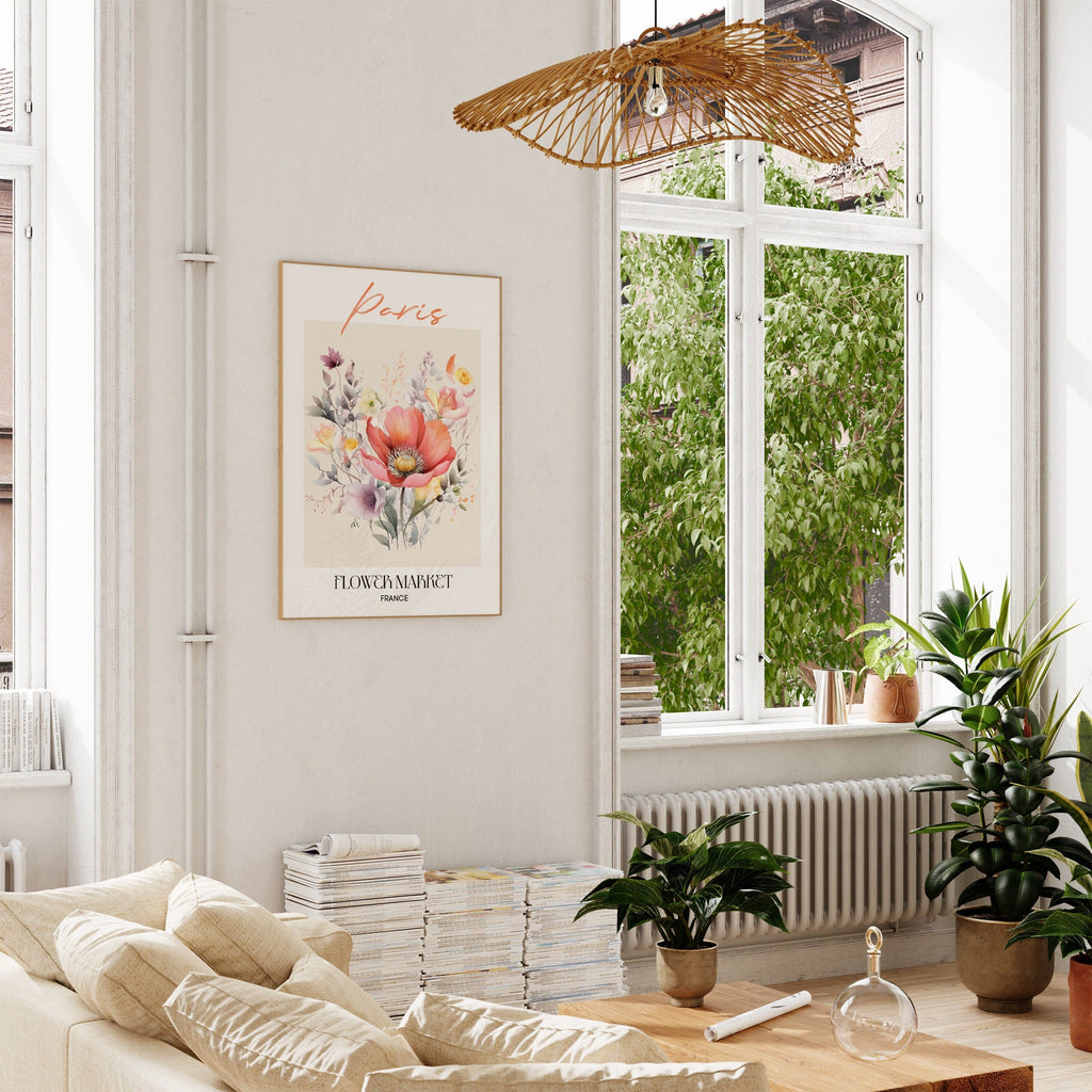 Paris Flower Market France Design Poster · Geschenkidee · Wanddeko Wohnzimmer Küche · Skandinavisches Design · Deko Print ohne Rahmen