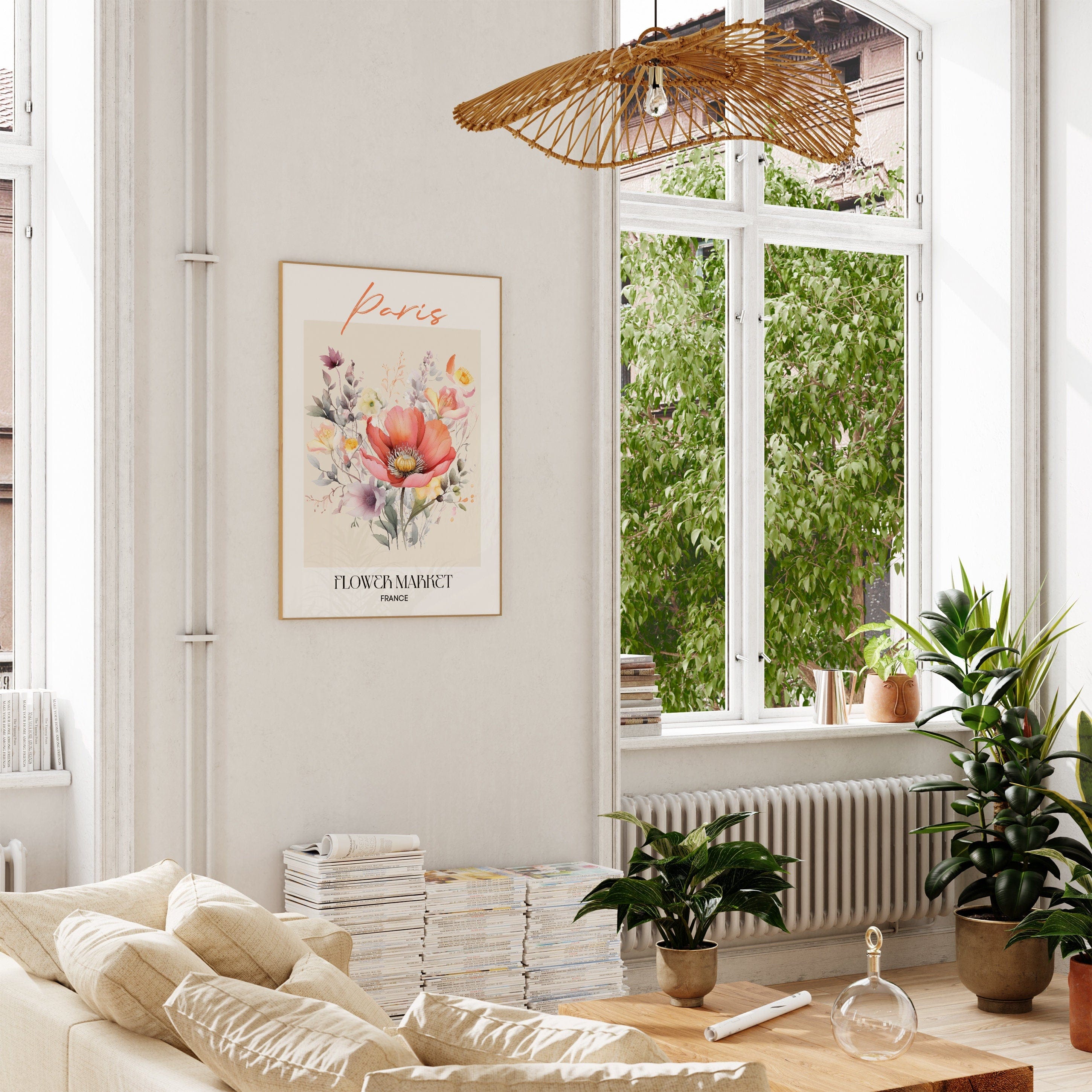Paris Flower Market France Design Poster · Geschenkidee · Wanddeko Wohnzimmer Küche · Skandinavisches Design · Deko Print ohne Rahmen