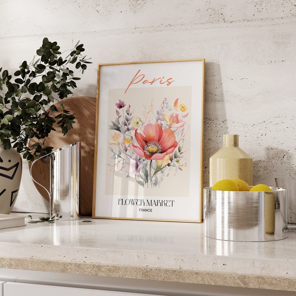 Paris Flower Market France Design Poster · Geschenkidee · Wanddeko Wohnzimmer Küche · Skandinavisches Design · Deko Print ohne Rahmen