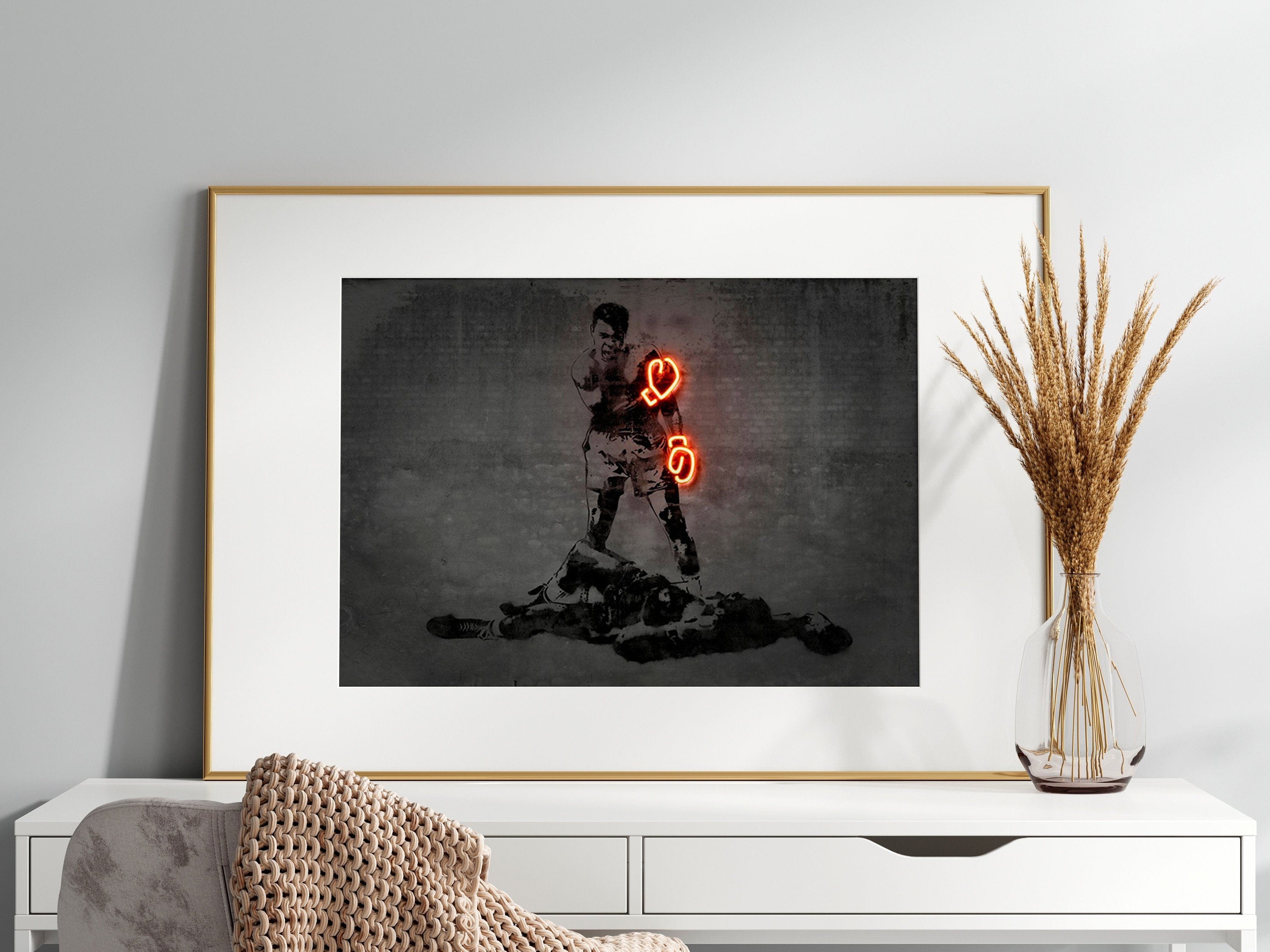 Poster Muhammad Ali Neon Boxhandschuhe · Gym · Wohnzimmer Bilder · Trainingszimmer Bilder · Deko Print · ohne Rahmen