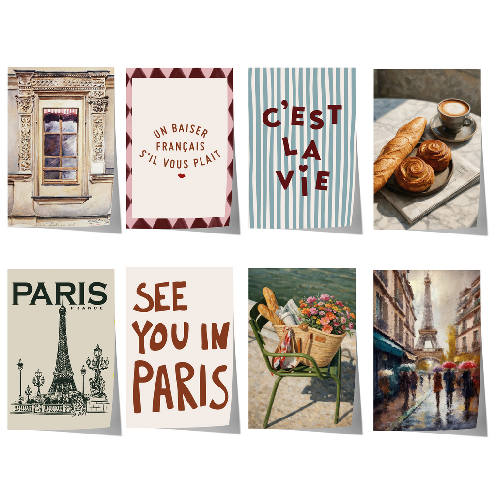 Paris Poster · Geschenkidee · Eiffelturm Café Vintage Stadtillustration · Dekoprint ohne Rahmen
